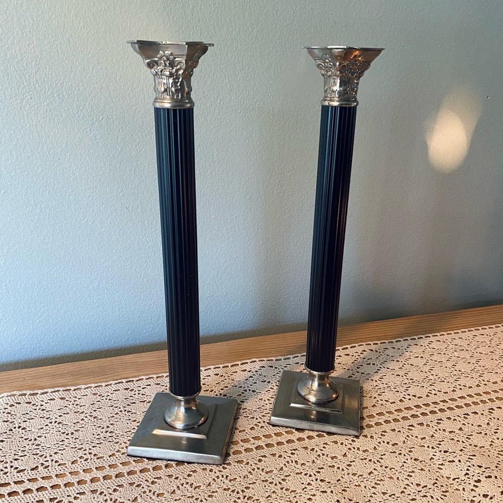 Tall Black Silver Candle Stick Holders